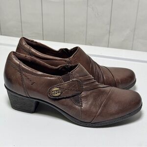 Earth Origins 8.5M Brown Leather Low Heel Ankle Booties SlipOn Shoe Western Chic